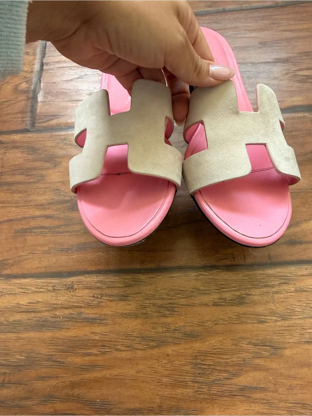 Pink & Beige Suede Oasis Sandals